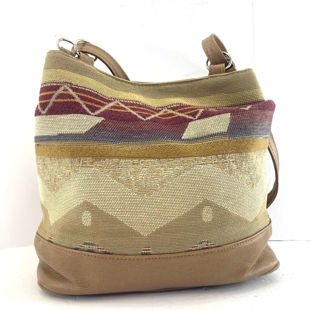 Vintage Stocko Woven Tapestry‎ Bucket Bag Medium Tan Southwestern Aztec Boho 80s